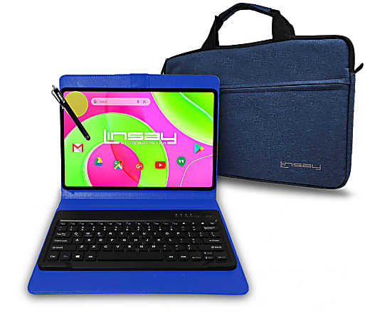 LINSAY® 12 Octa Core 256GB STORAGE Android 14 BUNDLE with BLUE UNIQUE KEYBOARD CASE and TABLET BRIEFCASE