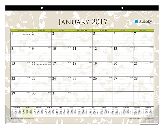 Blue Sky™ Monthly Desk Pad Calendar, 22" x 17", 50% Recycled, Tropical, January–December 2017