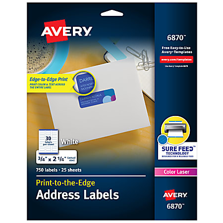 Avery® Print-to-the-Edge Copier Address Labels - 3/4" Width x 2 1/4" Length - Permanent Adhesive - Rectangle - Laser - White - Paper - 30 / Sheet - 25 Total Sheets - 750 Total Label(s) - 750 / Pack