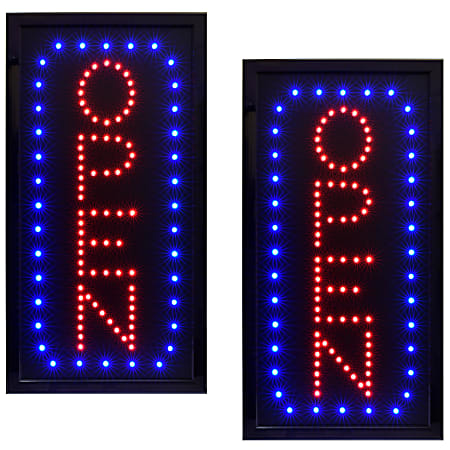 Alpine LED Rectangular Signs, 10” x 19” x 1”, Open, 12W, Pack Of 2 Signs