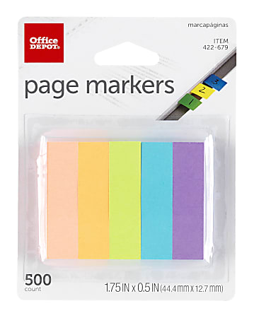 Office Depot® Brand Page Markers, 1/2" x 1 3/4", Assorted Bold Colors, Pack Of 500 Flags