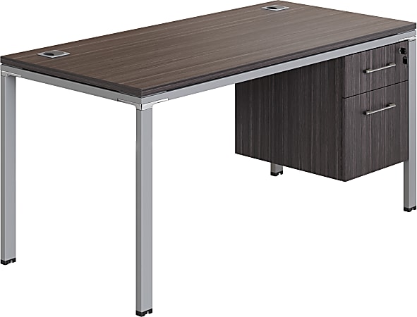 Boss Office Products Simple System Workstation Desk With Pedestal, 48" x 24", Driftwood