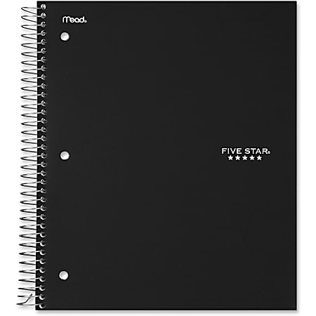 Five Star® Wire-Bound Notebook, 8.5" x 11", 3 Subject, College Ruled, 150 Sheets, Black