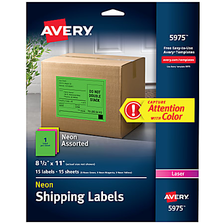 Avery® Color Permanent Laser Full-Sheet Labels, 5975, 8 1/2" x 11", Assorted Colors, Pack Of 15