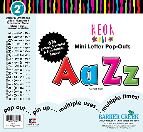 Barker Creek® Letter Pop-Outs, 2", Neon, Set Of