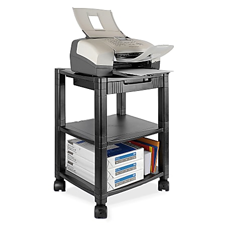 Kantek 3-Shelf Mobile Printer/Fax Stand, 19 3/4"-24 1/4"H x 17"W x 13 1/4"D, Black