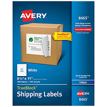 Avery® Permanent Full-Sheet Labels, 8465, Inkjet, 8 1/2"