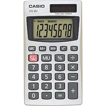 Casio Pocket Calculator - 8 Digits - Battery/Solar Powered - 0.3" x 2.2" x 4"