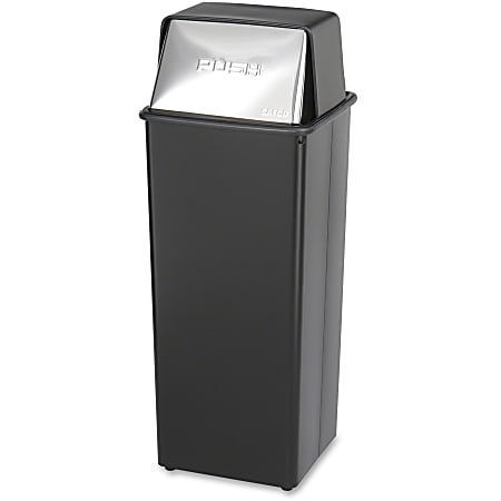 Safco Reflections 21-gallon Push Top Receptacle - 21 gal Capacity - Rectangular - 37.5" Height x 14" Width x 14" Depth - Steel, Polyethylene, Vinyl - Chrome, Black - 1 Each