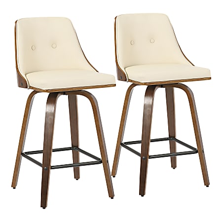 LumiSource Gianna Counter Stools, Walnut/Cream, Set Of 2 Stools