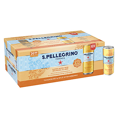 Nestlé® S.Pellegrino Essenza Flavored Mineral Water, Tangerine/Wild Strawberry, 11.15 Fl Oz, 8 Cans Per Pack, Case Of 3 Packs