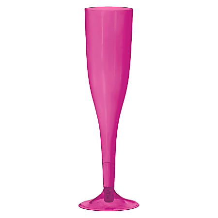 Amscan Plastic Champagne Flutes, 5.5 Oz, Bright Pink, 20 Flutes Per Pack, Case Of 2 Packs