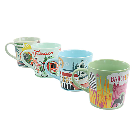 Gibson Home City Lights Ceramic Mugs, 17 Oz, Multicolor, Set Of 4 Mugs