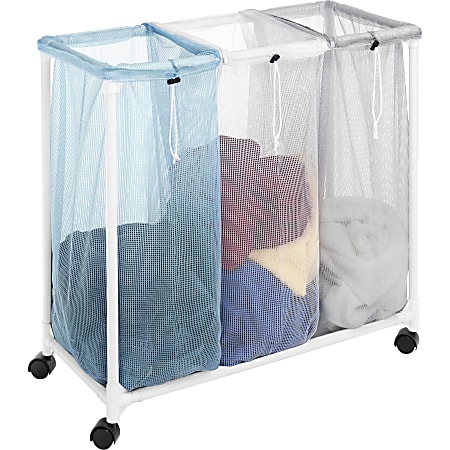 Whitmor Laundry Sorter - 30" Height x 28.40" Width x 15.40" Depth - Floor - Washable, Durable, Built-in Wheels, Heavy Duty - White - Mesh, Plastic