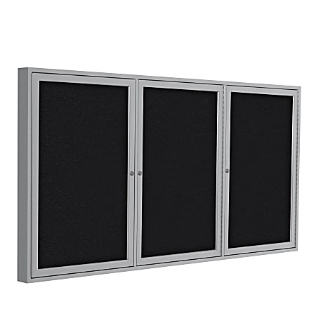 Ghent Traditional 3-Door Enclosed Fabric Bulletin Board, 48" x 72", Black, Satin Aluminum Frame