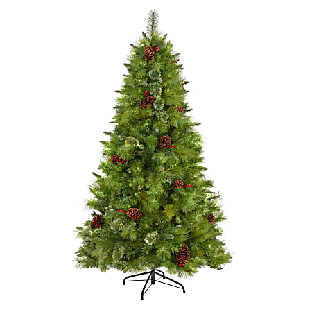 Nearly Natural Montana Mixed Pine 72”H Artificial Christmas Tree With Pine Cones, Berries And Bendable Branches, 72”H x 40”W x 40”D, Green