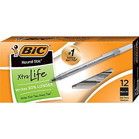 BIC Round Stic Ballpoint Pens Medium Point 1.0 mm Translucent Barrel Black  Ink Pack Of 60 Pens - Office Depot