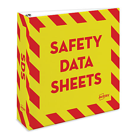Avery® Preprinted Safety Data Sheet 3-Ring Binder, 3" Rings, Yellow/Red