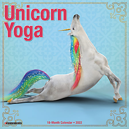 Willow Creek Press Monthly Mini Wall Calendar, 7" x 7", Unicorn Yoga, January To December 2022