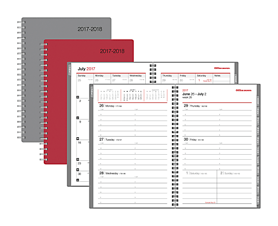 Office Depot® Brand Weekly/Monthly Academic Planner, 5" x 8", 30% Recycled, Assorted Colors, July 2017 to June 2018