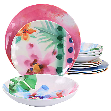 Spice by Tia Mowry Floral Cinnamon Twist 12-Piece Melamine Dinnerware Set, Assorted Colors