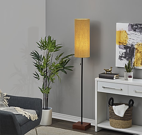 Adesso Trudy Floor Lamp 62 H Mustard ShadeWalnut Base ODP Business Solutions