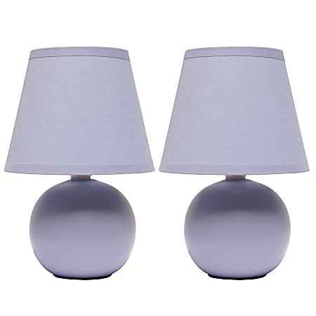 Creekwood Home Nauru Petite Ceramic Orb Base Table Lamp, 8-11/16"H, Purple Shades/Purple Bases, Set Of 2