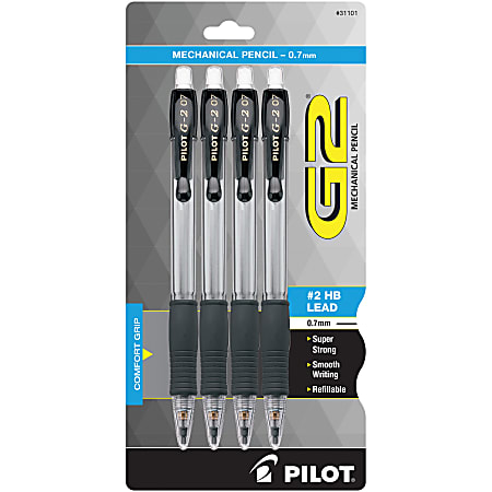 Pilot® G2® Mechanical Pencils, 0.7 mm, Clear Barrel, Pack Of 4