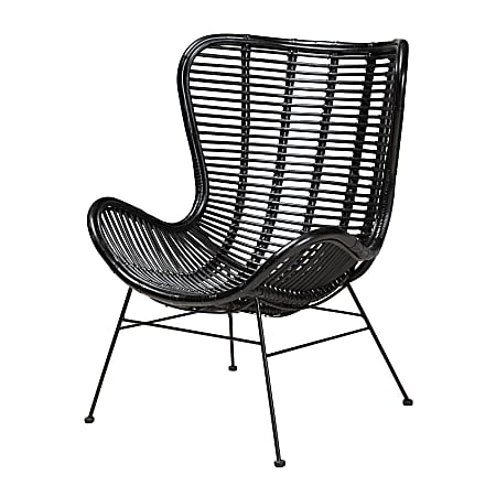 bali & pari Colorado Modern Bohemian Rattan And Metal Accent Chair, 40-1/4”H x 30-5/16”W x 32-5/16”D, Black