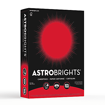 Astrobrights® Color Card Stock, Re-Entry Red, Letter (8.5" x 11"), 65 Lb, Pack Of 250