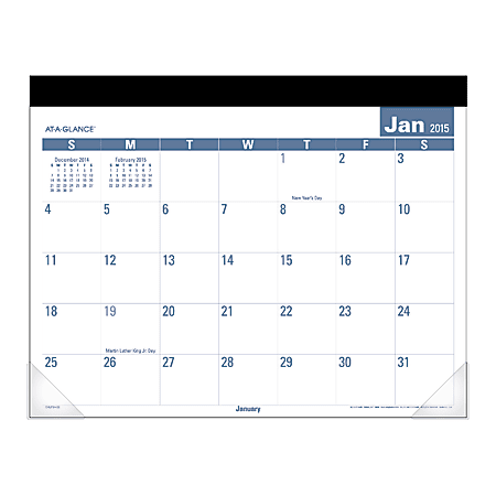 AT-A-GLANCE® Easy-To-Read Monthly Desk Pad Calendar, 22" x 17", 30% Recycled, January-December 2015