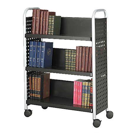 Safco® Scoot™ Steel Book Cart, 3 Single-Sided Shelves, 45"H x 32 1/2"W x 13 3/4"D, Black