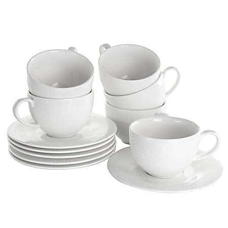 Elama Cafe 12-Piece Porcelain Cup And Saucer Set, 8 Oz, White