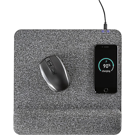 Allsop® PowerTrack Plush Wireless Charging Mousepad, 11-13/16”L x 11-5/8”W x 1-7/8”D, Gray, ASP32304