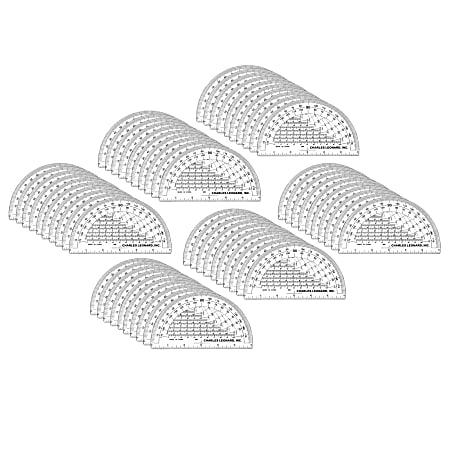 Charles Leonard Plastic Protractors, 6”, Clear, Pack Of 60 Protractors