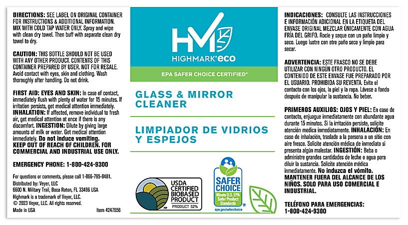 Highmark&reg; Secondary Label, Glass Cleaner