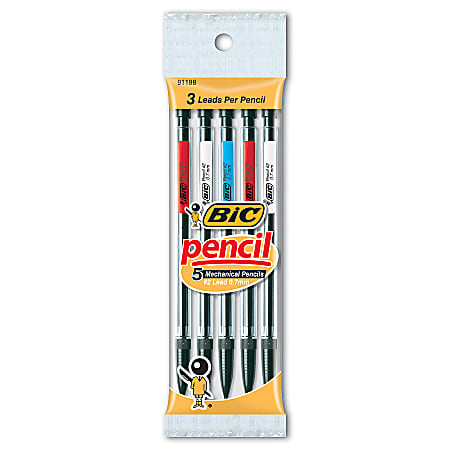 BIC® Xtra Mechanical Pencils, Xtra Sparkle, Xlife, 0.7 mm, Black Barrel, Pack Of 5 Pencils