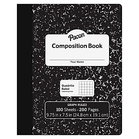 Pacon Composition Book, 7-1/2" x 9-7/8", Quadrille Rule, 100 Sheets, Black/White