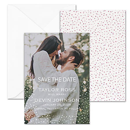 Custom Full-Color Save The Date Announcements With Envelopes, 5" x 7", Dotted Day, Box Of 25 Cards
