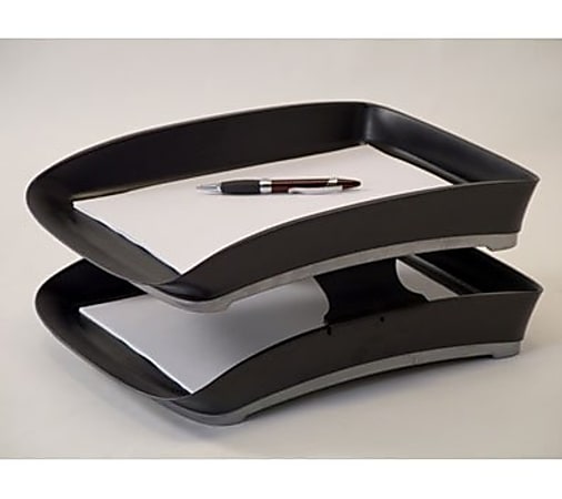 Dr. Byte® Iceland Plastic Stacking Supports, Matte Black With Silver Accents, Pack Of 2