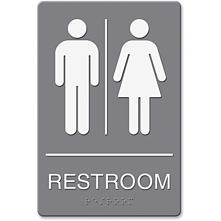 Headline Sign ADA Restroom Sign, 6" x 9", Gray