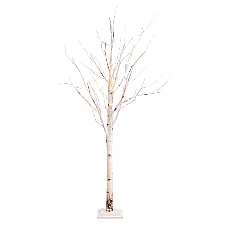 Nearly Natural Birch 60”H Artificial Christmas Tree With LED Lights, 60”H x 24”W x 24”D, White