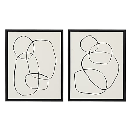 Uniek Kate And Laurel Sylvie Framed Canvas Wall Art Prints, 18" x 24", Modern Circles And Going in Circles, Set Of 2