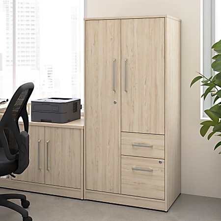 Bush Business Furniture Vista 29"W Wardrobe Cabinet with Drawers, Natural Elm, Standard Delivery