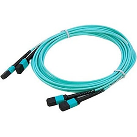 AddOn 2-Pack of 20m MPO (Female) to MPO (Female) 12-strand Aqua OM3 Straight Fiber OFNR (Riser-Rated) Patch Cable - 100% compatible and guaranteed to work