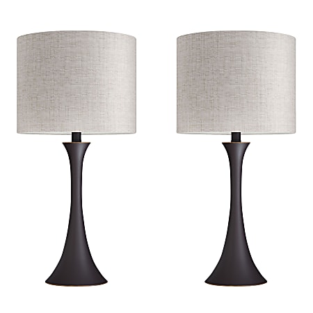 LumiSource Lenuxe Contemporary Table Lamps, 24-1/4”H, Natural Tan Shade/Oil-Rubbed Bronze Base, Set Of 2 Lamps