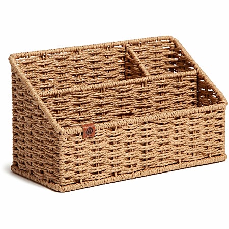 U Brands Woven All-in-1 Desk Organizer, 3 Compartment(s), 5.70"H x 10.20"W x 4.90"D, Sturdy, Brown