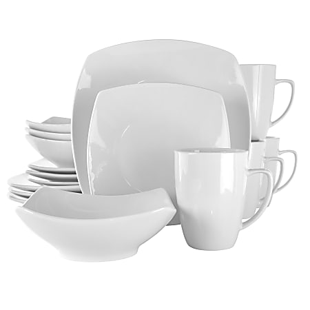 Elama Hayes 16-Piece Square Porcelain Dinnerware Set, White