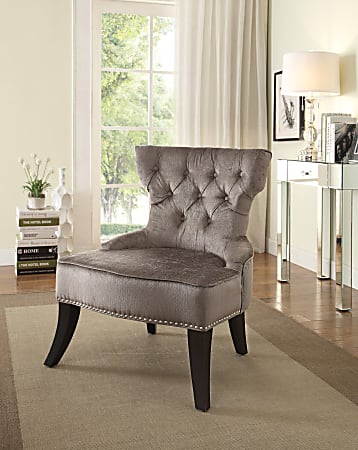 Ave Six Colton Vintage-Style Button-Tufted Chair, Otter/Dark Brown