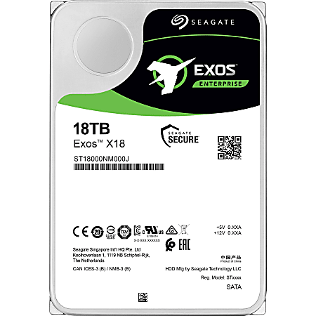 Seagate Exos X18 ST18000NM000J 18 TB Hard Drive - Internal - SATA (SATA/600) - Storage System, Video Surveillance System Device Supported